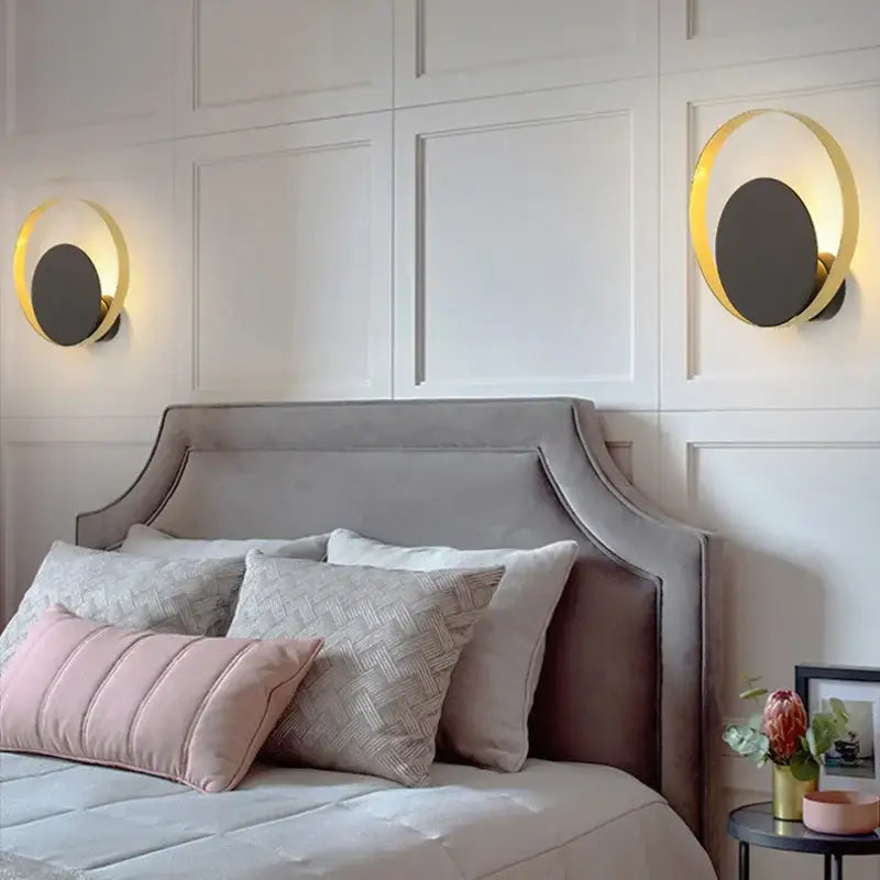 Modern gold and black wall sconce with matte black central disc decorbites elegant led wall for living room decor