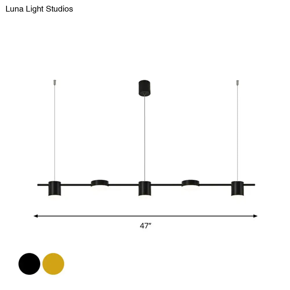 Decorbites™ modern linear metallic chandelier light with four black cylindrical fixtures and warm white light option