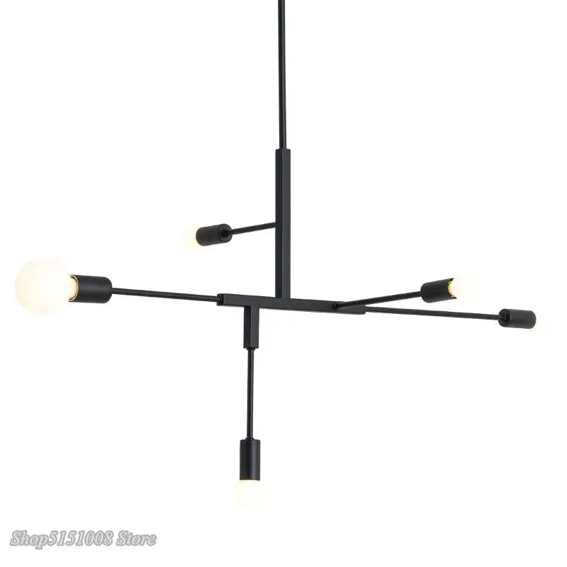 Black finish modern pendant light with minimalist geometric design and five exposed bulbs for dining room decorbites cross style