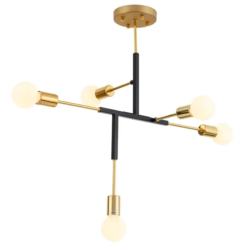 Modern gold and black pendant light with black finish and frosted glass globes in decorbites cross style design