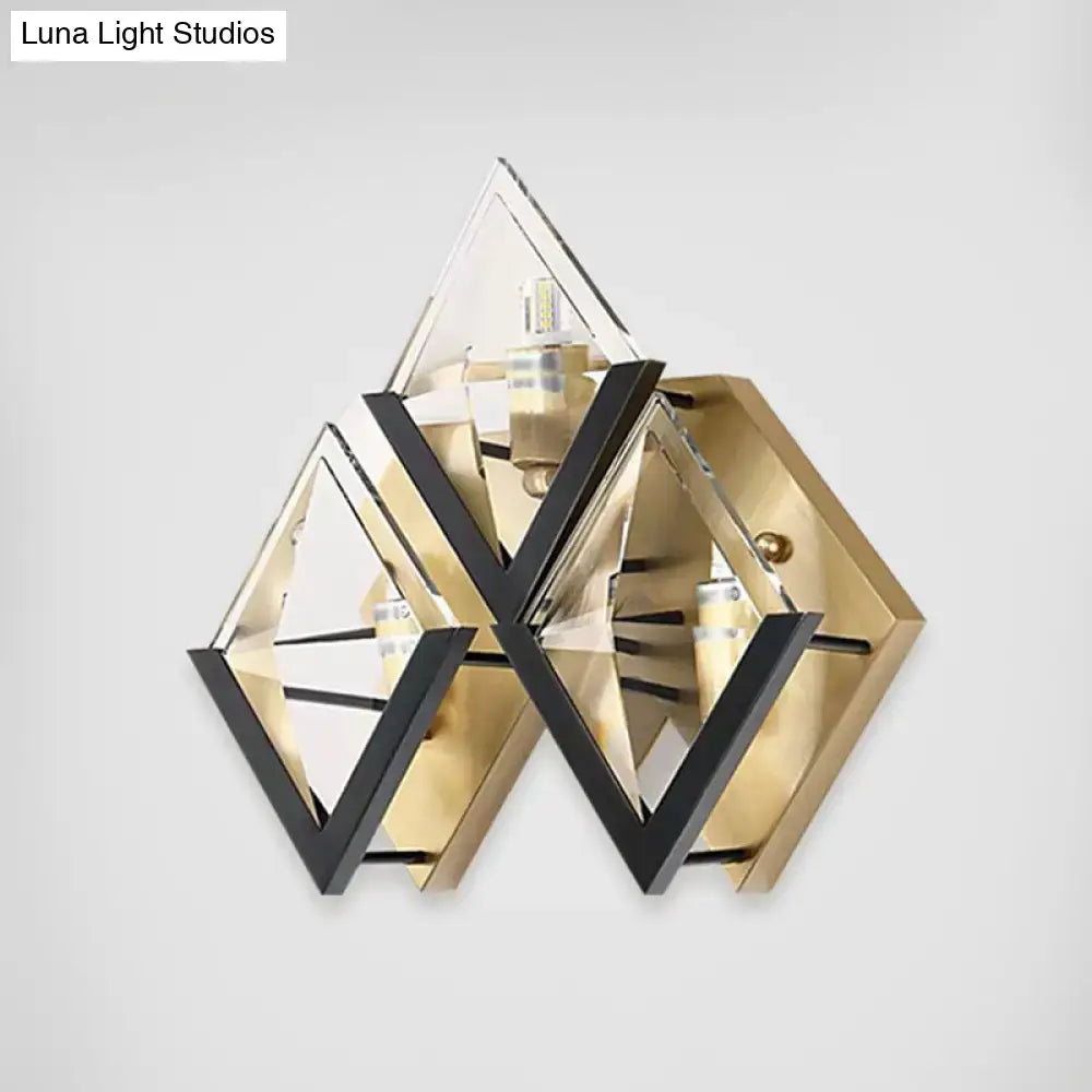 Modern gold and black rhombus surface wall sconce with geometric glass panels for 110v-120v and 220v-240v lighting