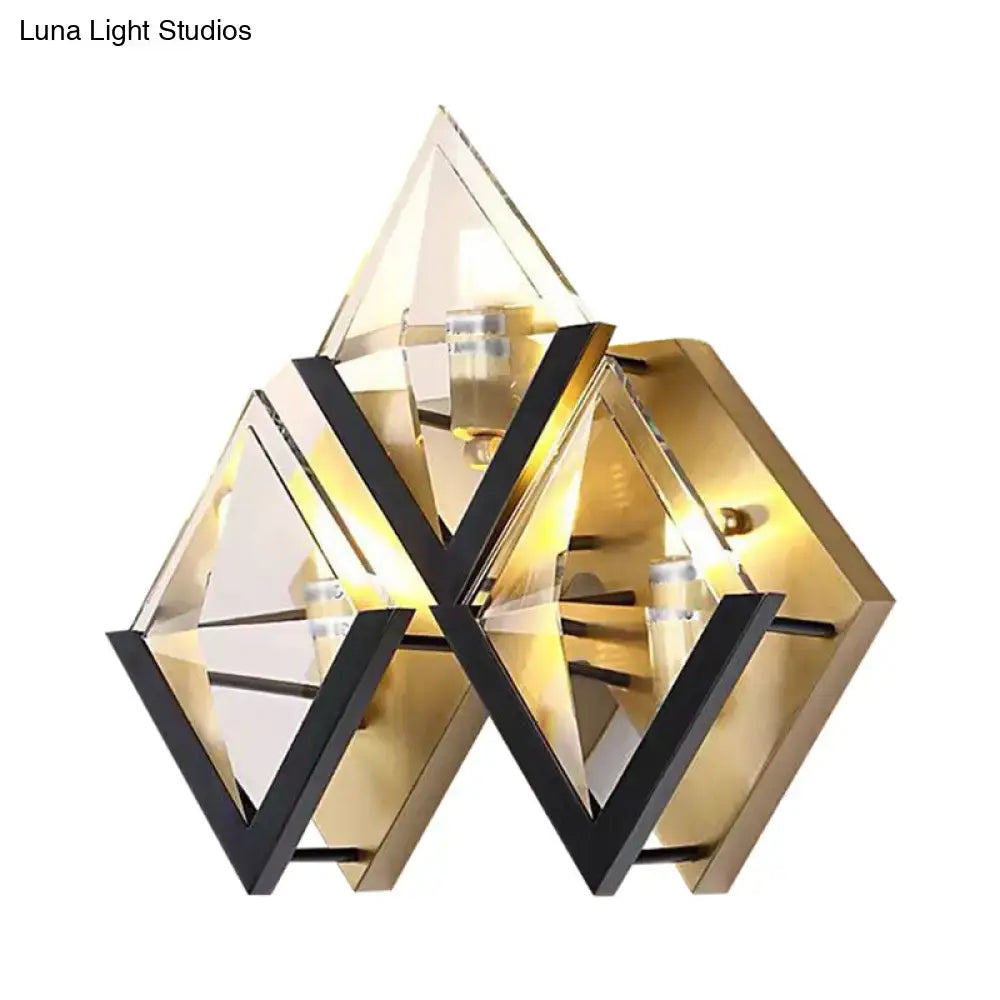 Modern gold and black wall sconce with rhombus surface geometric glass panels for 110v 120v and 220v 240v use