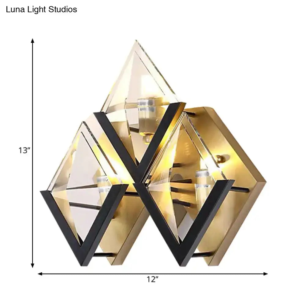 Modern gold and black rhombus surface wall sconce with geometric glass panels for 110v 120v or 220v 240v lighting
