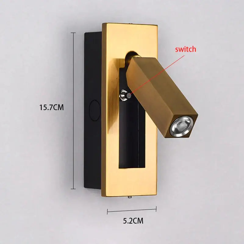 Modern gold black and white led wall lamp with gold finished rectangular reading light and black backplate for decorbites led wall use