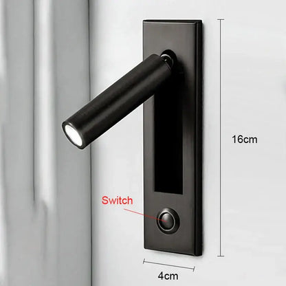 Black matte wall lamp with cylindrical light head and integrated switch decorbites led wall lamp for bedroom reading light