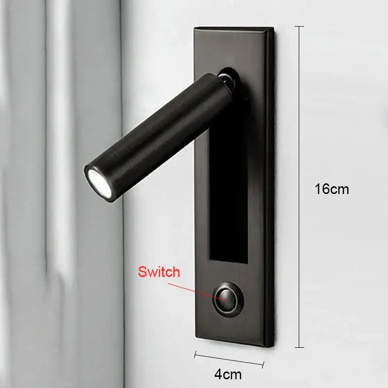 Black matte wall lamp with cylindrical light head and integrated switch decorbites led wall lamp for bedroom reading light