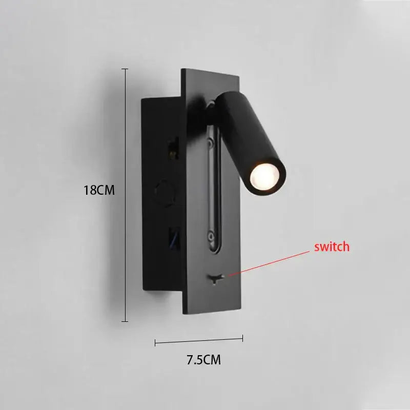 Black matte-finished wall lamp with cylindrical head and integrated switch from decorbites led wall lamp collection for reading