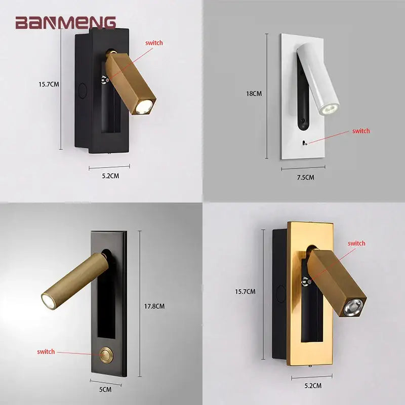 Modern gold black and white led wall lamp with sleek rectangular design for bedroom reading by decorbites led wall