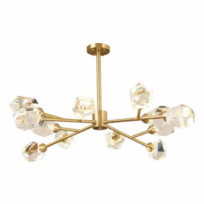 Modern gold and blue dimmable crystal chandelier with gold-toned faceted crystal pendants for dining room decorbites copper led