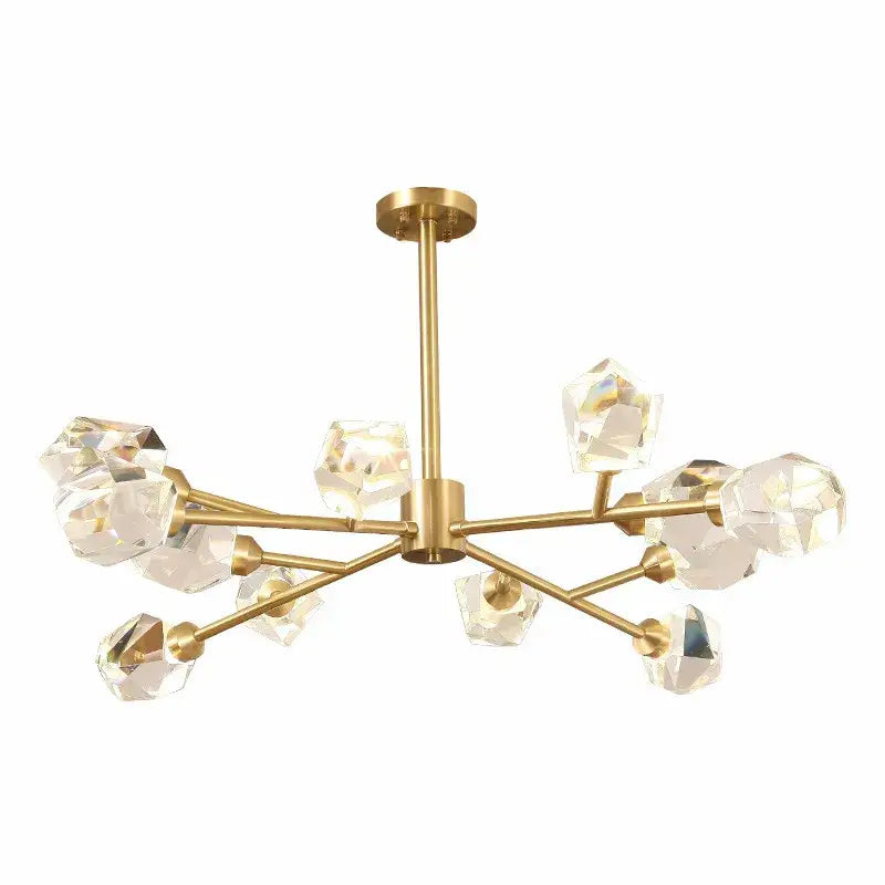 Modern gold and blue dimmable crystal chandelier with gold-toned faceted crystal pendants for dining room decorbites copper led