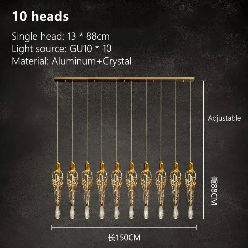 Modern gold branch art cage crystal chandelier with ten crystal-encrusted light heads on aluminum bar for dining room decorbites branch art