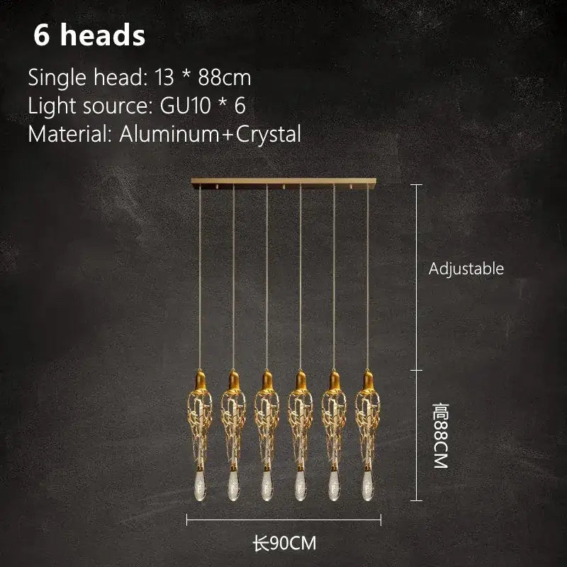 Modern gold branch art cage crystal chandelier with six-head gold-toned aluminum and crystal fixtures for dining room decorbites branch art