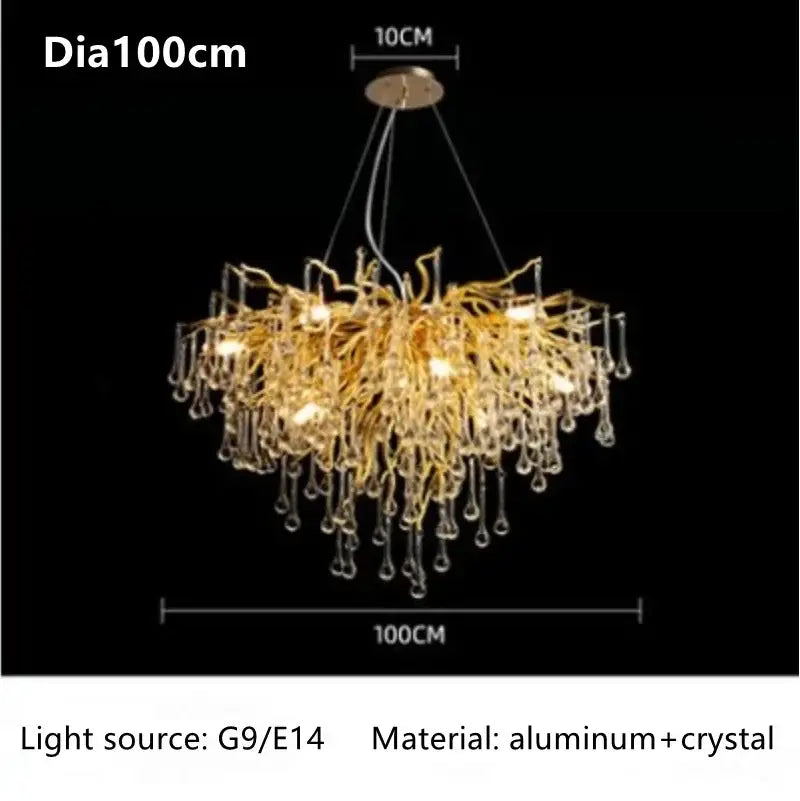 Modern gold branch crystal ceiling chandelier with aluminum frame and dangling crystals for living room decorbites crystal ceiling