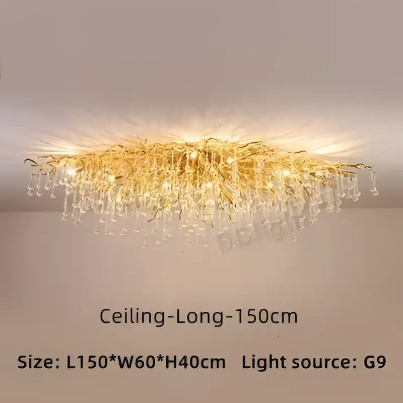 Modern gold branch crystal ceiling chandelier with intricate arms and dangling clear crystals for decorbites crystal ceiling decor
