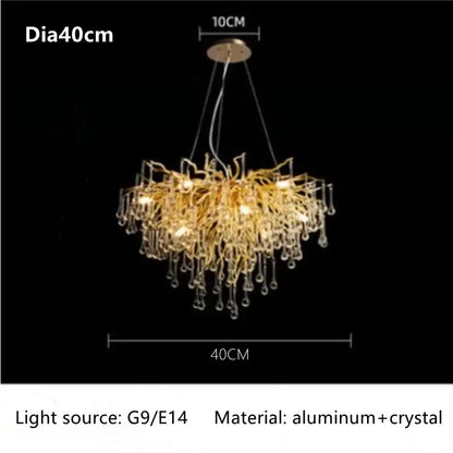 Modern gold branch crystal ceiling chandelier featuring dangling crystal droplets crafted from aluminum for living room decorbites crystal ceiling