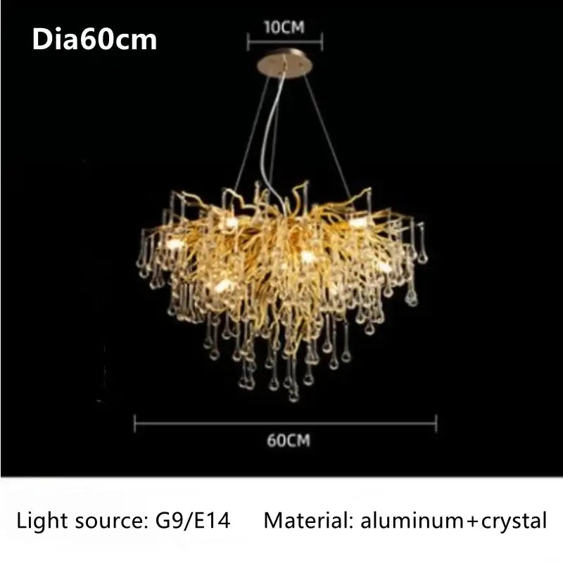 Modern gold branch crystal ceiling chandelier with intricate aluminum arms and crystal droplets for living room decorbites crystal ceiling