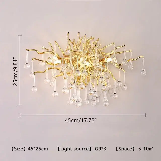 Modern gold branch crystal ceiling chandelier with intricate arms and dangling crystals for living room decorbites crystal ceiling