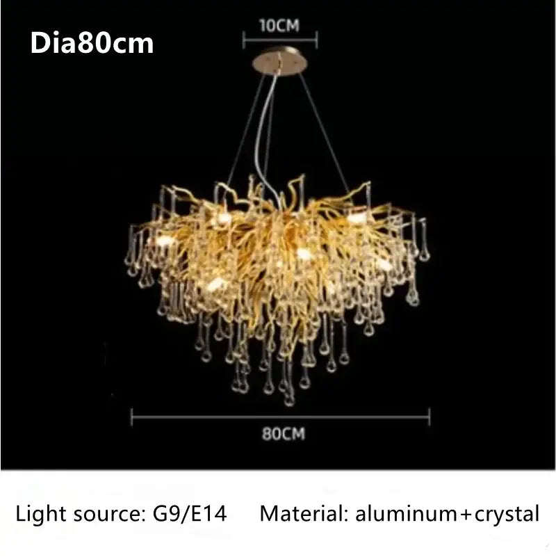 Modern gold branch crystal ceiling chandelier with dangling crystal droplets for elegant living room decorbites crystal ceiling