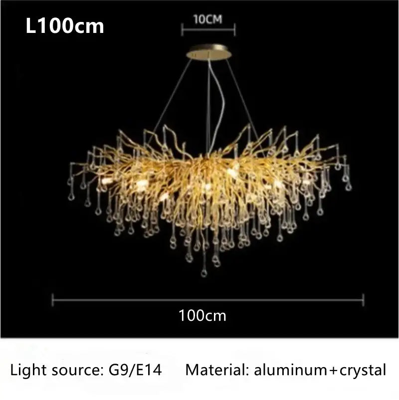 Modern gold branch crystal ceiling chandelier with intricate aluminum arms and dangling crystals for living room decorbites crystal ceiling