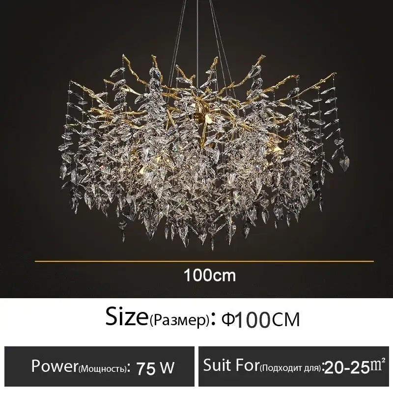 Modern gold branch crystal chandelier with clear crystal leaves and droplets for elegant dining room decorbites branch crystal