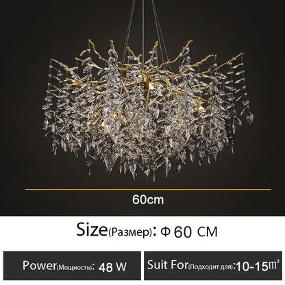 Modern gold branch crystal chandelier featuring a golden leaf design with dangling crystal leaves for dining room decorbites branch crystal lighting