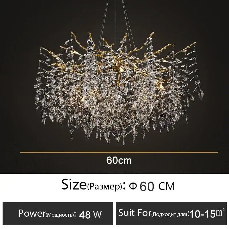 Modern gold branch crystal chandelier featuring a golden leaf design with dangling crystal leaves for dining room decorbites branch crystal lighting