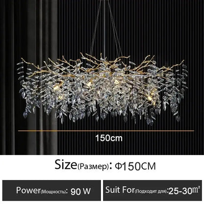 Modern gold branch crystal chandelier with cascading clear crystal leaves for elegant dining room decorbites lighting