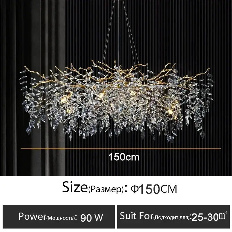 Modern gold branch crystal chandelier with cascading clear crystal leaves for elegant dining room decorbites lighting