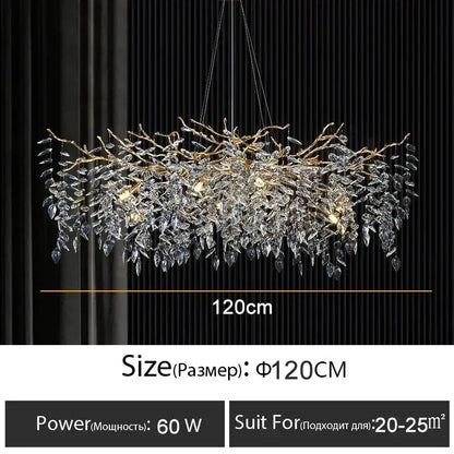 Modern gold branch crystal chandelier with 120cm diameter featuring intricate gold branches and clear crystal leaves for dining room decorbites branch crystal lighting