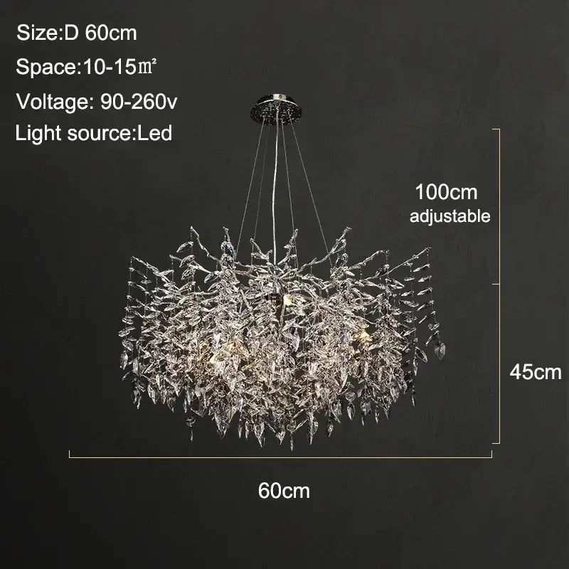 Modern gold branch crystal chandelier with metallic frame and cascading leaf-shaped crystals for elegant dining room decorbites branch crystal light