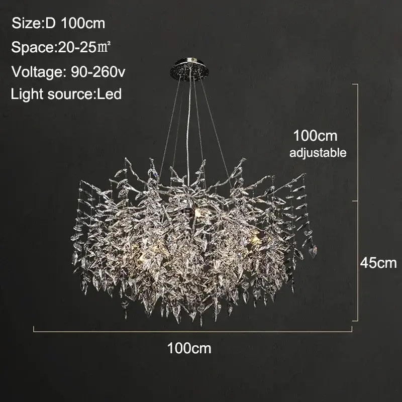Modern gold branch crystal chandelier with sparkling silver leaf design and dangling glass pieces for dining room decorbites branch crystal
