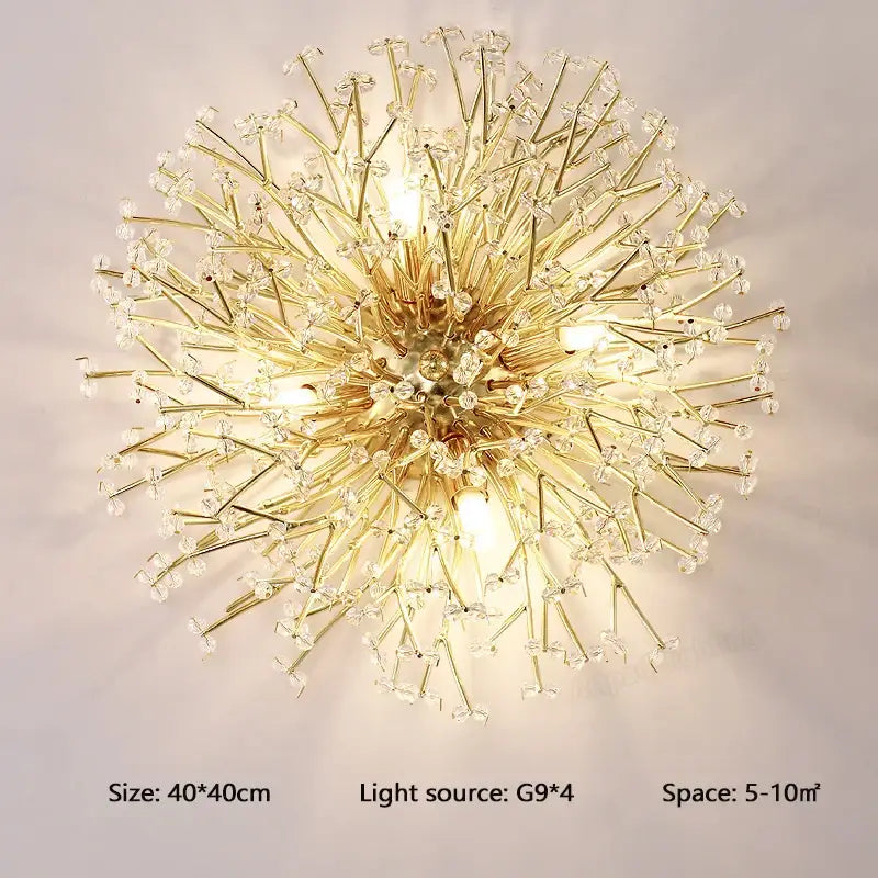 Modern gold branch crystal led wall light with radiant spiky design and clear crystal accents for living room decorbites crystal led