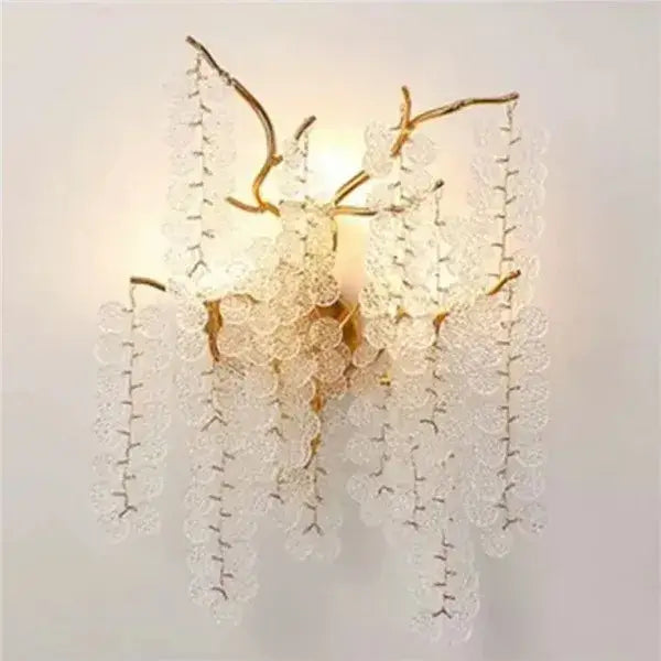 Modern gold branch crystal led wall light with decorbites crystal led beads resembling wisteria for living room decorbites crystal led