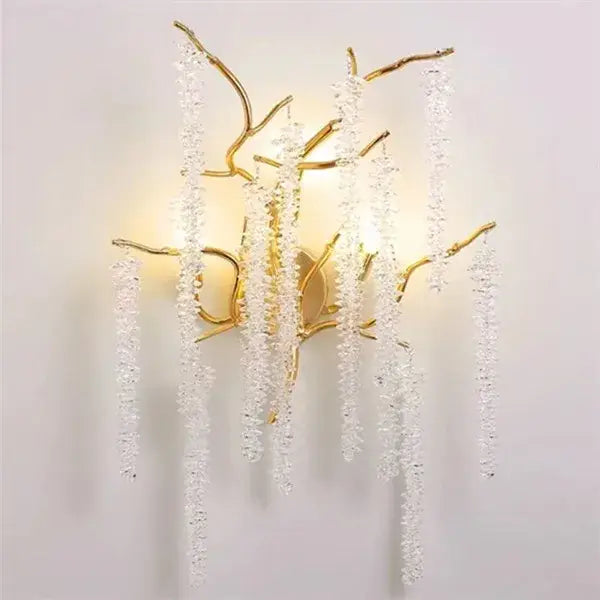 Modern gold branch crystal led wall light featuring gold-toned metal and cascading clear crystals for living room decorbites crystal led