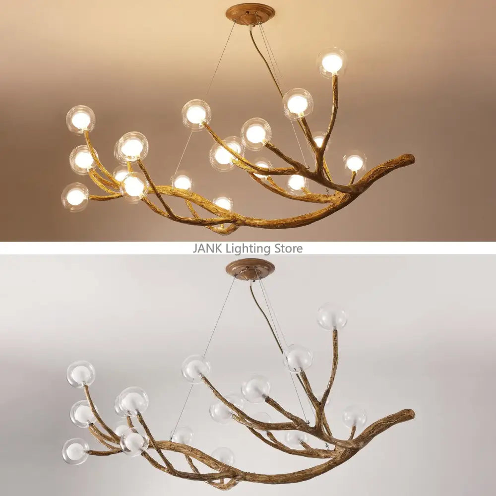Modern gold branch glass bubble resin pendant light with clear globe bulbs for dining room decorbites glass bubble