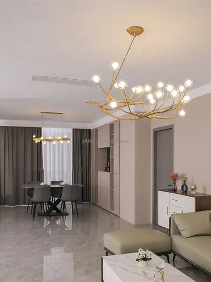 Modern gold branch glass bubble resin pendant light with spherical bulbs for dining room decorbites glass bubble design