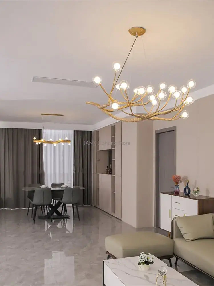 Modern gold branch glass bubble resin pendant light with spherical bulbs for dining room decorbites glass bubble design