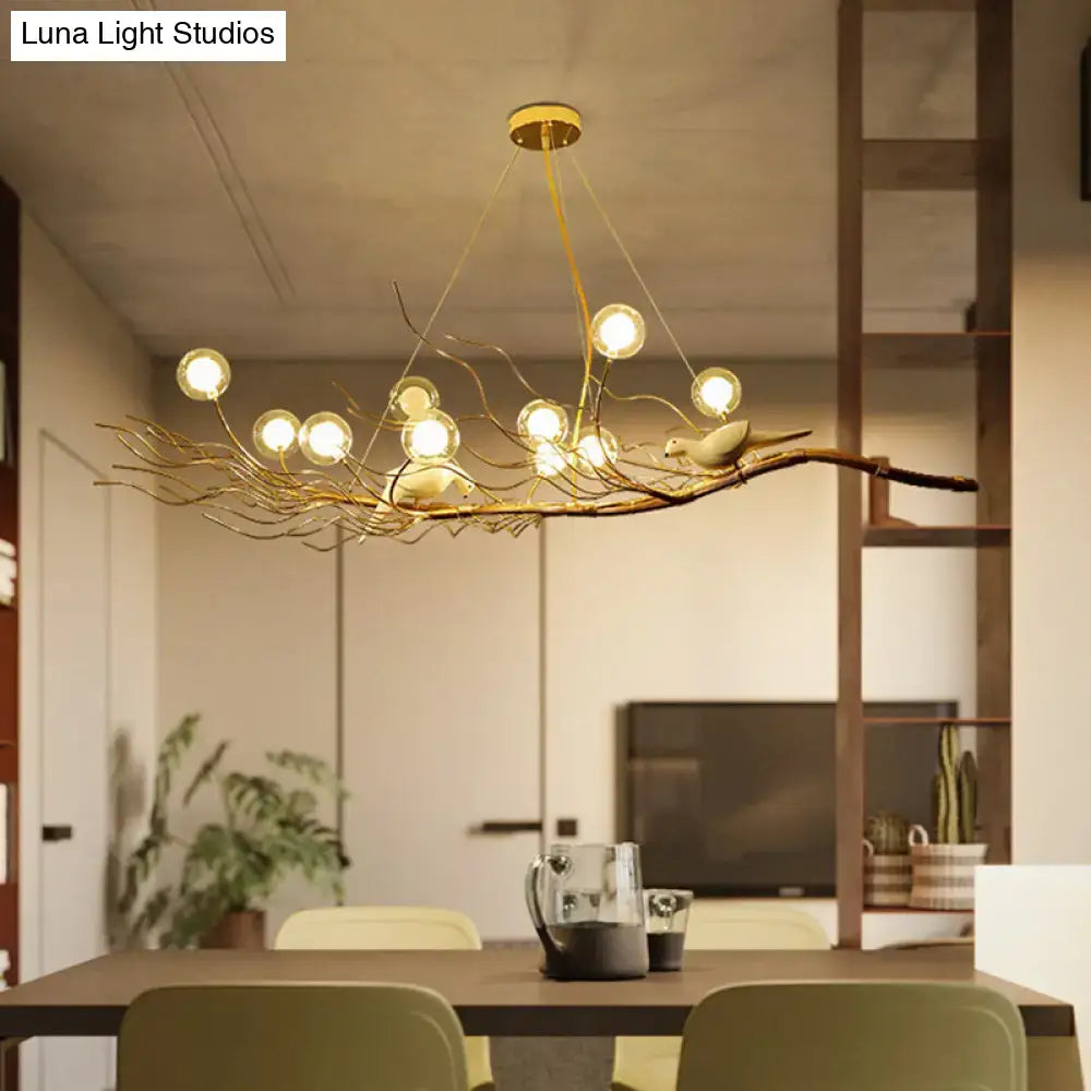 DecorBites™ modern gold branch pendant light with ceramic birds and spherical bulbs ideal dining room light type