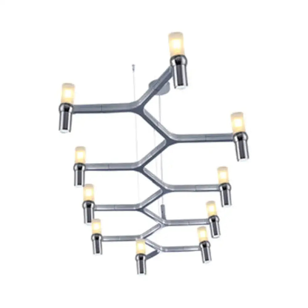 Modern chrome-finished DecorBites™ metallic branch island pendant light with 10 warm-toned glass shades for dining room