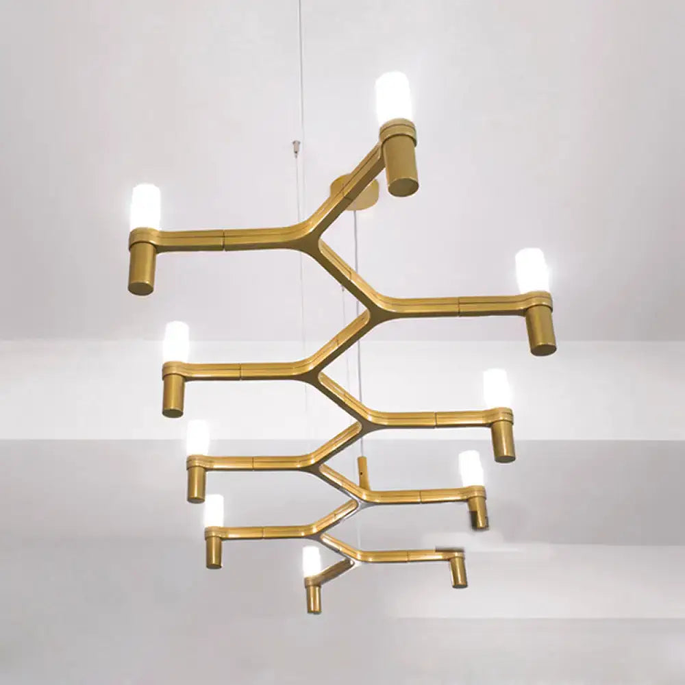 Gold-toned metallic branch island pendant light with frosted glass bulbs for modern dining room lighting