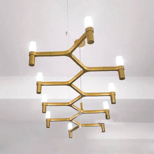 Gold-toned metallic branch island pendant light with frosted glass bulbs for modern dining room lighting