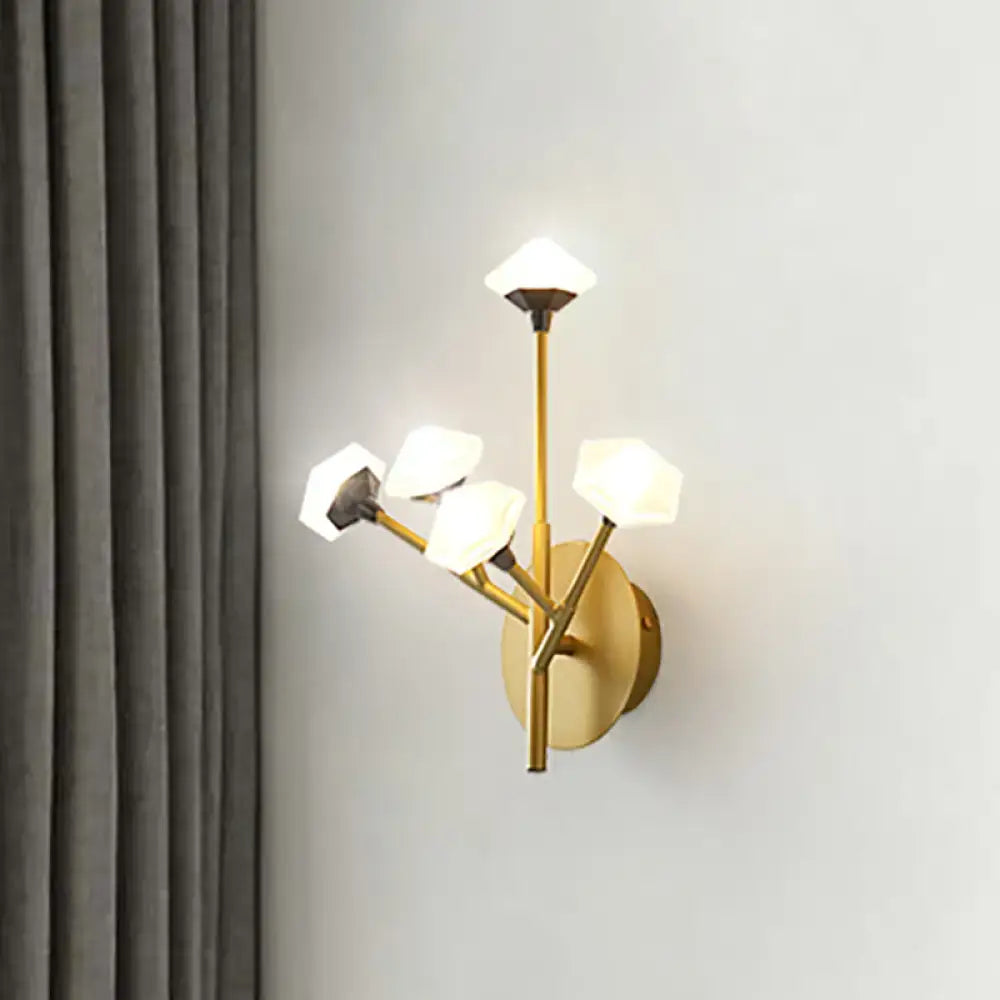 Modern gold branching wall sconce with five geometric acrylic shade wall lights for living room decor