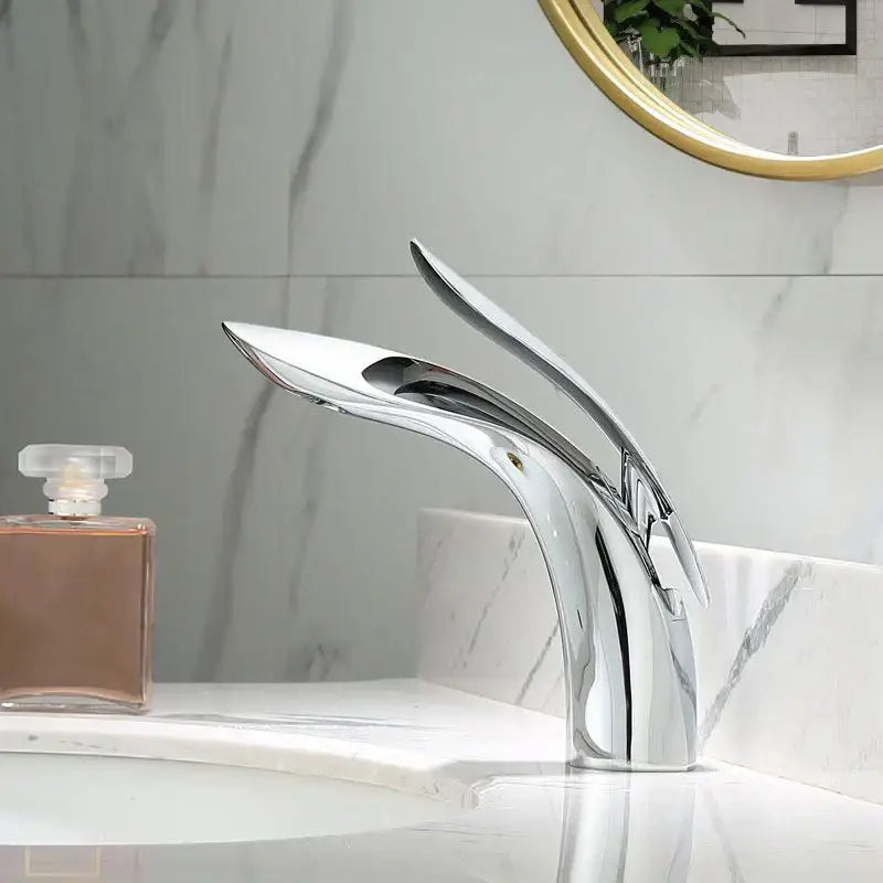 Modern decorbites brass basin faucet with chrome finish single spout sleek sculptural design for bathroom sink mixer
