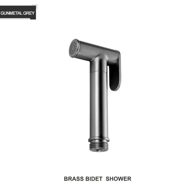 Gunmetal grey brass bidet shower head with sleek modern design and perforated nozzle in modern gold brass double valve model