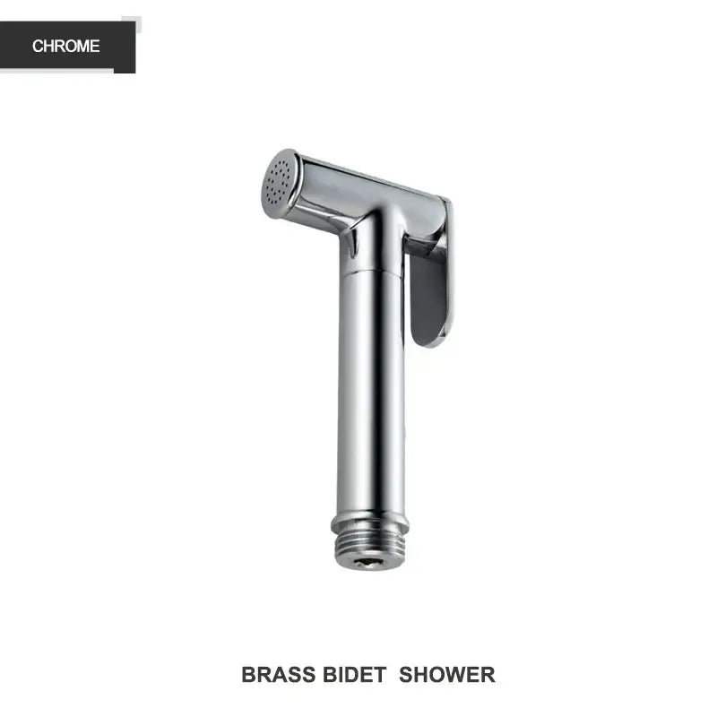 Modern gold brass bidet shower head with double valve featuring a chrome finish and perforated nozzle for bathroom use