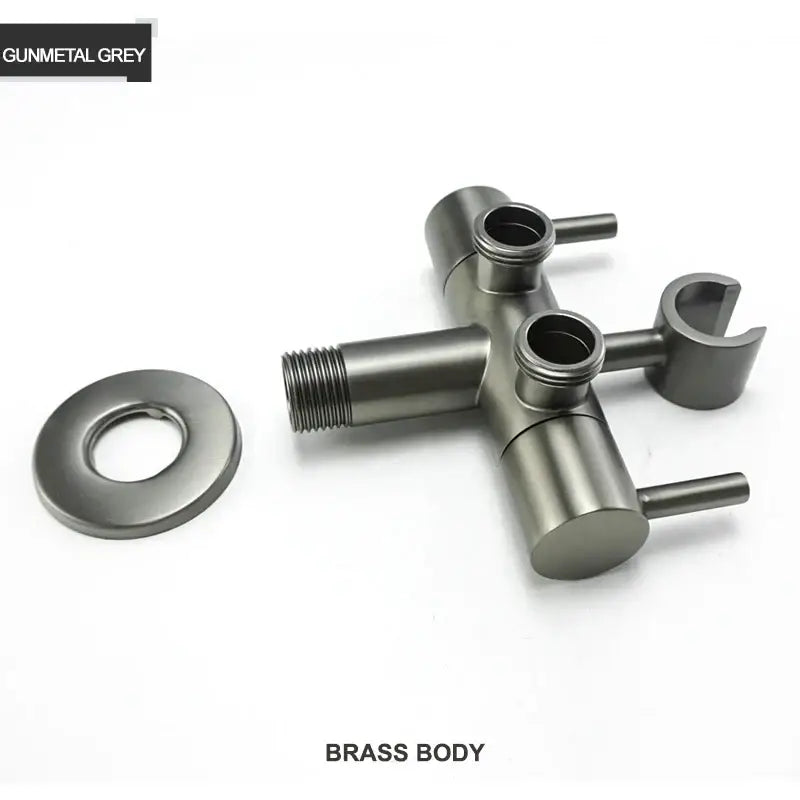 Gunmetal grey brass three-way shower valve with integrated handle and bracket for modern gold brass bidet shower head
