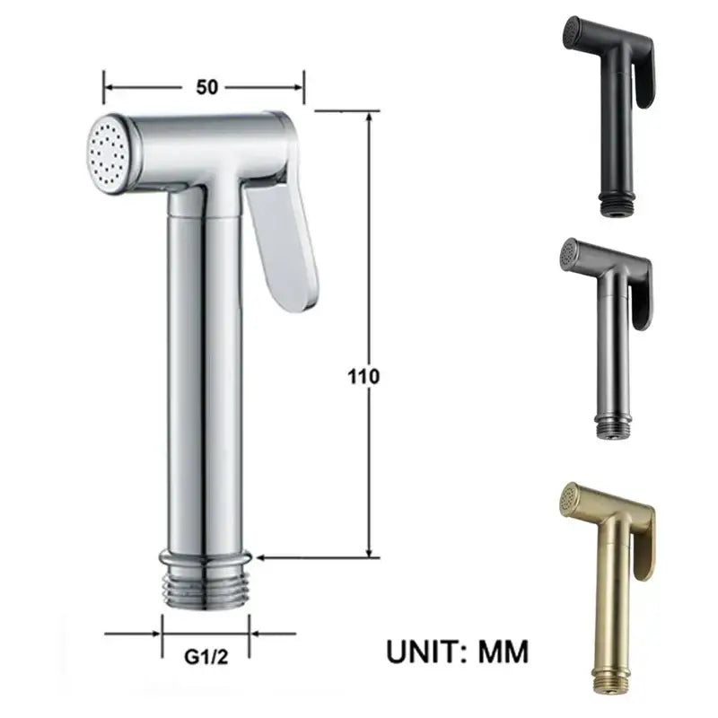 Modern gold brass bidet shower head with double valve and shiny chrome handheld bidet sprayer in three colors