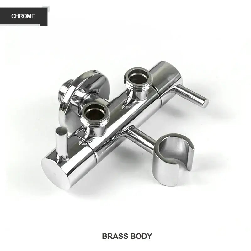 Modern gold brass bidet shower head with double valve and chrome-finished brass shower faucet assembly for bathroom use