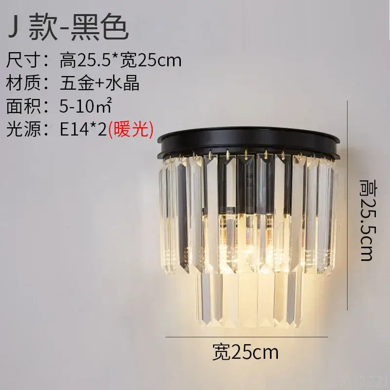 Modern gold brass crystal wall sconce with black metal and vertical prism crystal decorbites crystal modern design