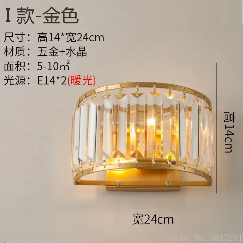 Modern gold brass crystal wall sconce with vertical crystal prisms and sleek metallic frame for bedroom decorbites crystal modern design